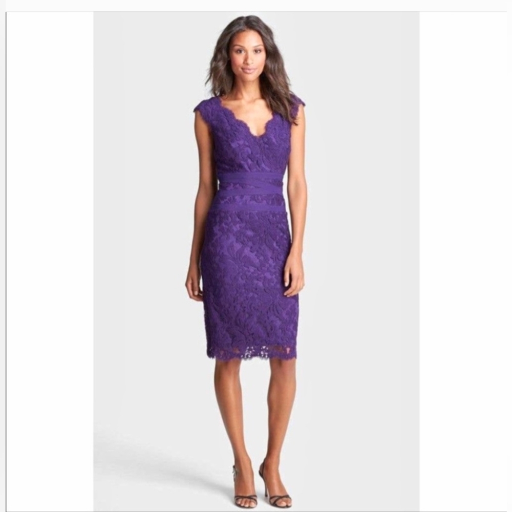Tadashi Shoji Purple Embroidered Lace Dress